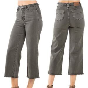 Judy Blue Jeans Womens 30 Green Garment Dyed Fray Wide Leg Crop Stretch Boho